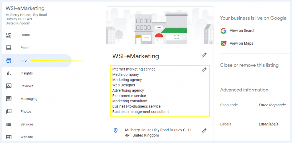 Google My Business categories