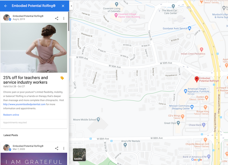 GMB Optimisation with Google post appearing on Google maps 