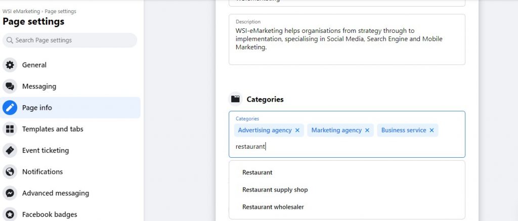 Facebook Business Page Categories